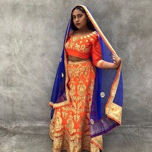 Orange and blue lehenga